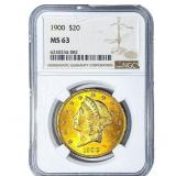 1900 $20 Gold Double Eagle NGC MS63