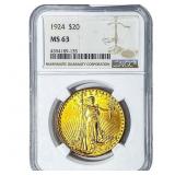 1924 $20 Gold Double Eagle NGC MS63