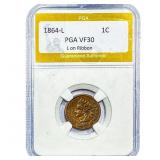 1864-L Indian Head Cent PGA VF30 L on Ribbon