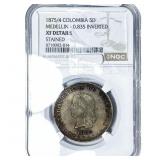 1875/4 Colombia, Medellin Silver 5 Decimos NGC XF