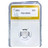 1852 Silver Three Cent PGA MS64