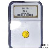 1853 Rare Gold Dollar NGC MS61