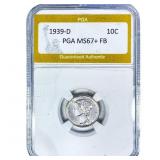 1939-D Mercury Silver Dime PGA MS67+FB