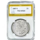 1887-S Morgan Silver Dollar PGA MS64
