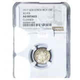 1917 Costa Rica Silver 10 Centavos NGC AU Details