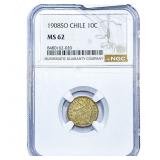 1908 Chile Silver 10 Centavos NGC MS62