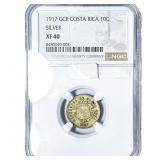 1917 Costa Rica Silver 10 Centavos NGC XF40