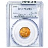 1940-D Wheat Cent PCGS MS67 RD