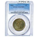 1853 Braided Hair Large Cent PCGS MS65 BN