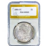 1891-CC Morgan Silver Dollar PGA MS63