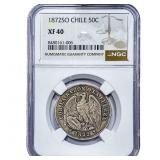 1872 Chile Silver 50 Centavos NGC XF58