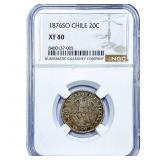 1867 Chile Silver 20 Centavos NGC XF40