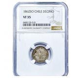 1862 Chile Silver Decimo NGC VF35