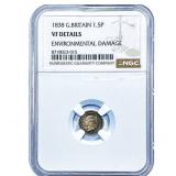 1838 Great Britian Silver 1.5 Pence NGC VF Details