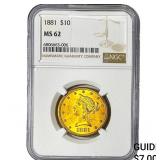1881 $10 Gold Eagle NGC MS62