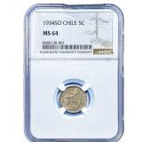 1934-SO Chile 5 Centavos NGC MS64