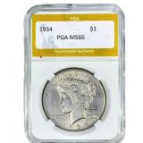 1934 Silver Peace Dollar PGA MS66