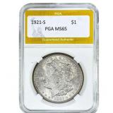 1921-S Morgan Silver Dollar PGA MS65