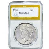 1928 Silver Peace Dollar PGA MS64