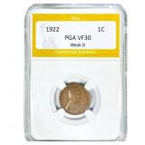 1922 Wheat Cent PGA VF30 Weak D