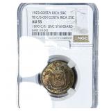 1923 Costa Rica Silver 50 Centavos NGC AU55
