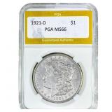 1921-D Morgan Silver Dollar PGA MS66