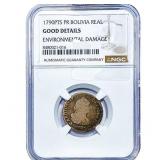 1790 Colonial Spain Silver 1 Real NGC Good Details