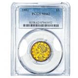 1882 $5 Gold Half Eagle PCGS MS62