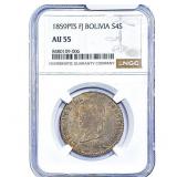 1859-PTS Bolivia Silver 4 Soles NGC AU55