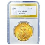 1908 $20 Gold Double Eagle PGA MS66 No Motto
