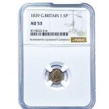 1839 Great Britian Silver 1.5 Pence NGC AU53