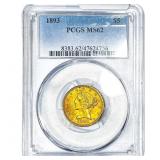 1893 $5 Gold Half Eagle PCGS MS62