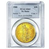 1908 $20 Gold Double Eagle PCGS MS63 No Motto