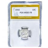 1916 Mercury Silver Dime PGA MS65FB