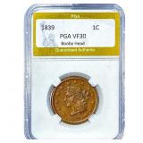 1839 Coronet Head Large Cent PGA VF30 Booby Head