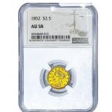 1852 $2.50 Gold Quarter Eagle NGC AU58
