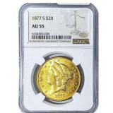 1877-S $20 Gold Double Eagle NGC AU55