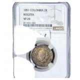 1851 Colombia Silver 2 Reales NGC VF25
