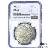 1921-D Morgan Silver Dollar NGC MS64