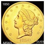 1850 $20 Gold Double Eagle CHOICE BU