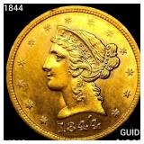 1844 $5 Gold Half Eagle UNCIRCULATED