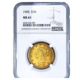 1905 $10 Gold Eagle NGC MS61
