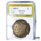 1888-O Morgan Silver Dollar PGA F12 Hot Lips