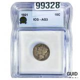 1921 Mercury Silver Dime ICG AG3