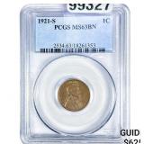 1921-S Wheat Cent PCGS MS63 BN