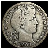 1909-O Silver Barber Half Dollar LIGHTLY CIRCULATE