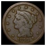 1844 Braided Hair Large Cent LIGHTLY CIRCULATED