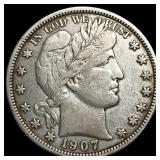 1907-D Silver Barber Half Dollar CLOSELY UNCIRCULA