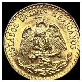 1945 Mexico Gold 2 Pesos GEM BU
