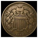 1867 Copper Two-Cent Piece NEARLY UNCIRCULATED